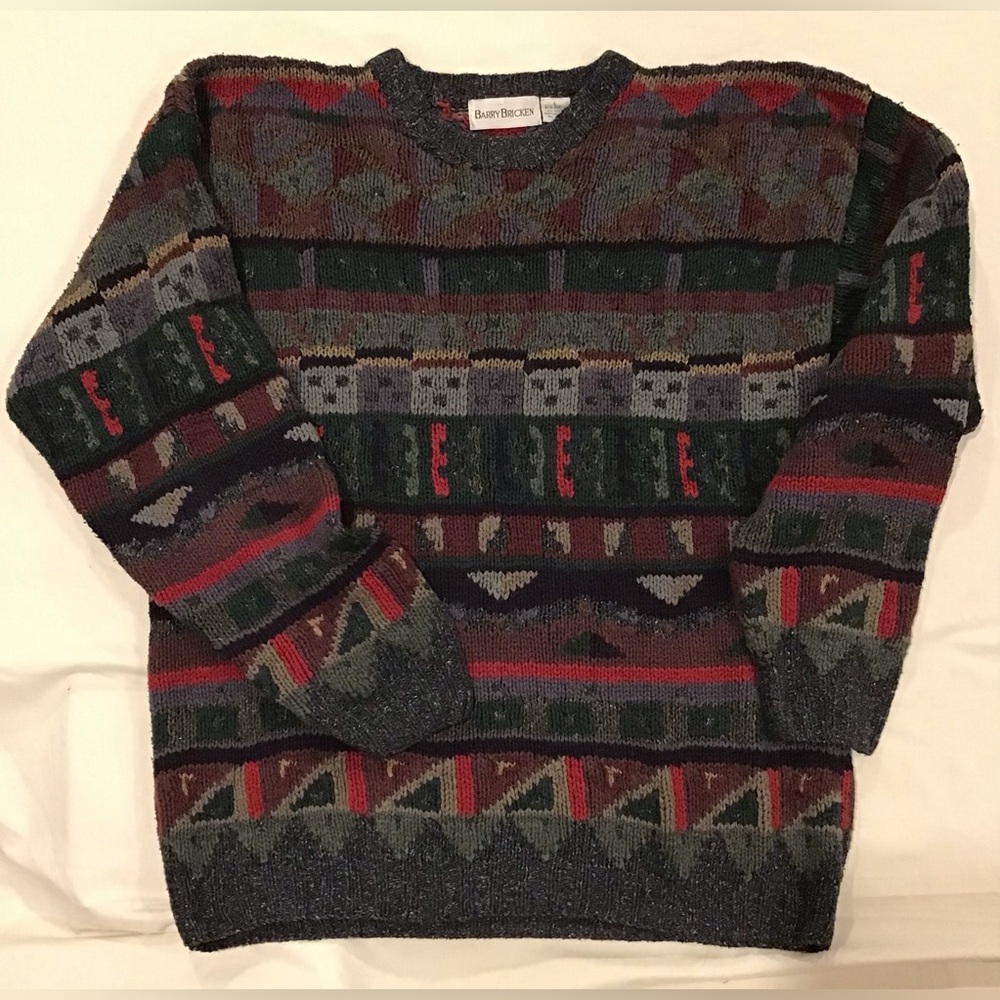 Barry Bricken Men’s Silk Cotton Pattern Crew Neck Long Sleeve Sweater Size Large